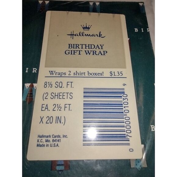 Vintage Hallmark Birthday Gift Wrap Dark Green Mens Shirt and Tie Wrapping Paper - Picture 2 of 3